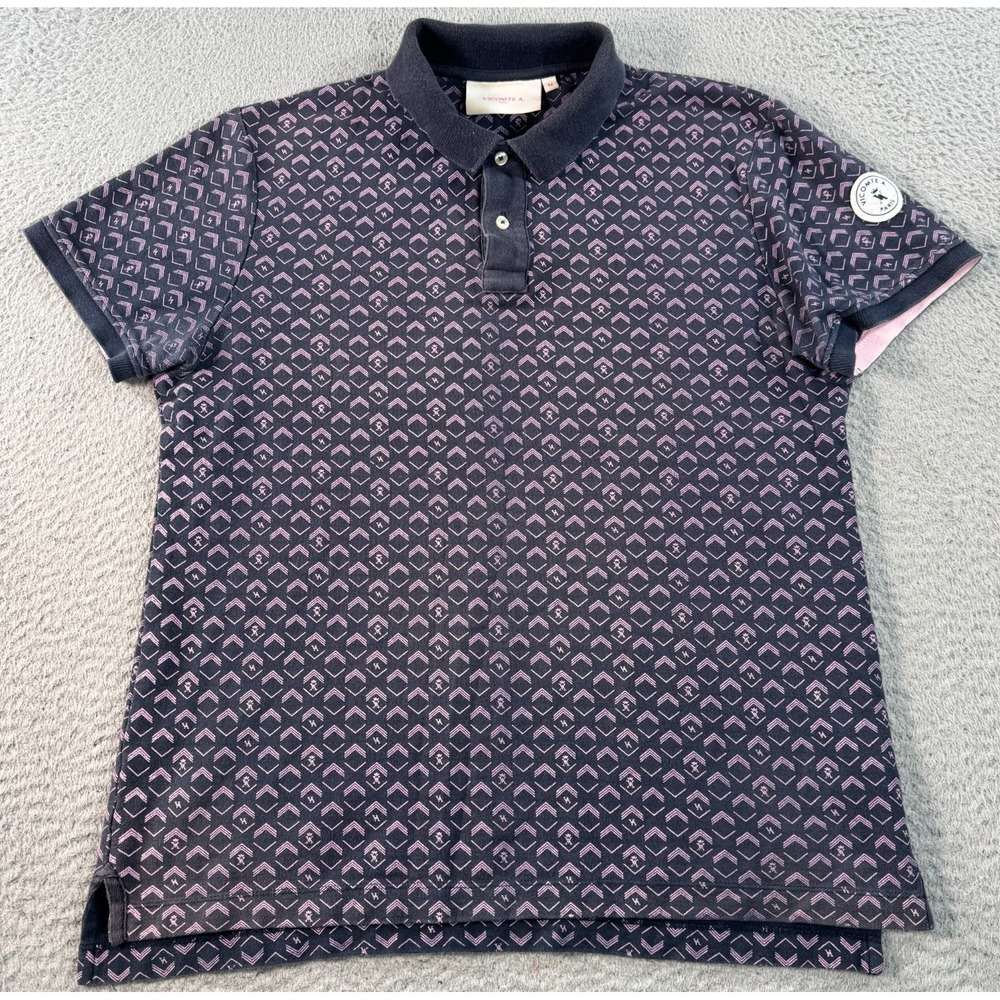 Vicomte A. Polo‎ Shirt Mens Medium Purple Performance Geometric Logo Patch AOP